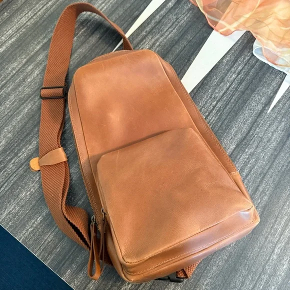 ABLE ROSA SLING Whiskey Brown Genuine Leather Sling Bag Women’s Men’s crossbody - Picture 1 of 13